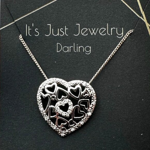 Womans Necklace Sterling Silver Diamond Heart Gift Idea For Wife Girlfriend - Picture 1 of 3